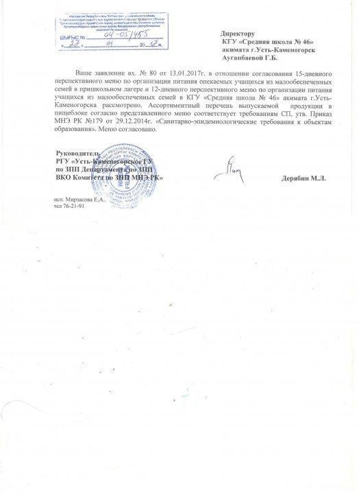 Тамақтану мәзірін бекіту туралы анықтама