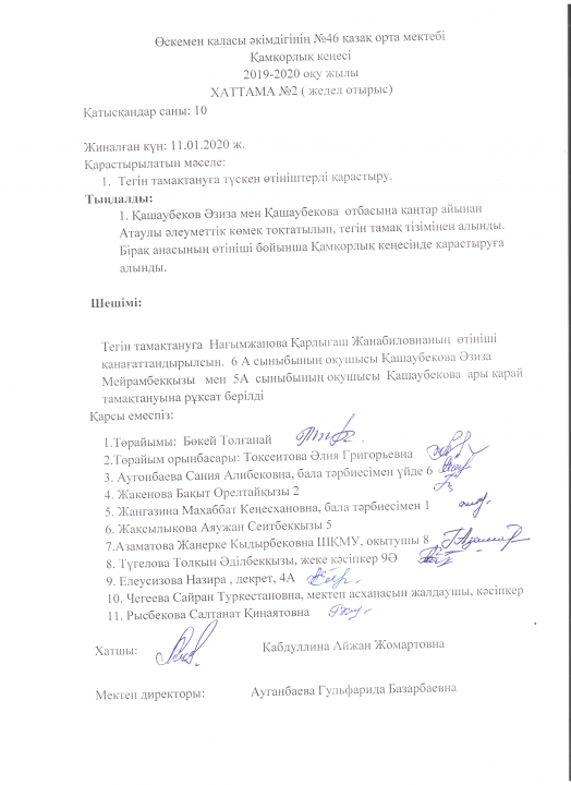 Қамқорлық кеңесі №2 хаттамасы 2020