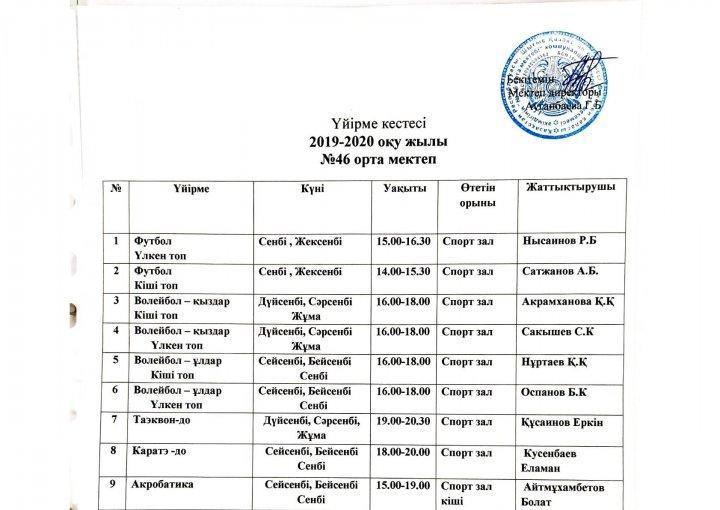 Үйірме 2019-2020 жж