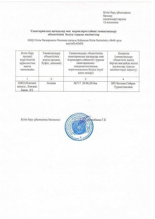 12 қосымша тамақтану оъектісі