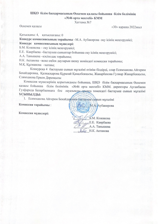 Бос және уақытша бос лауазымға педагогтерді қабылдау туралы хаттама