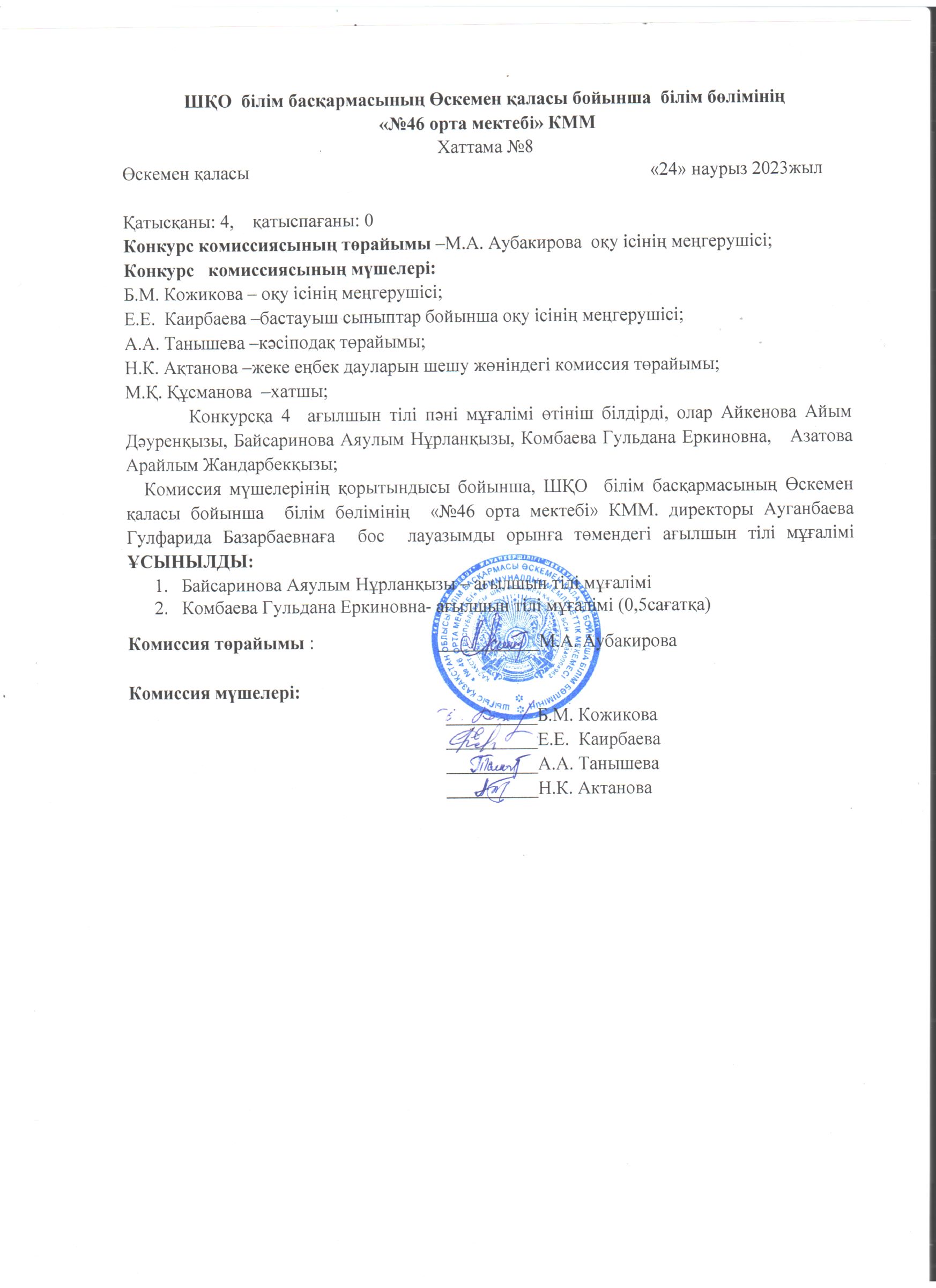 Хаттама №8 Конкурс қорытындысы