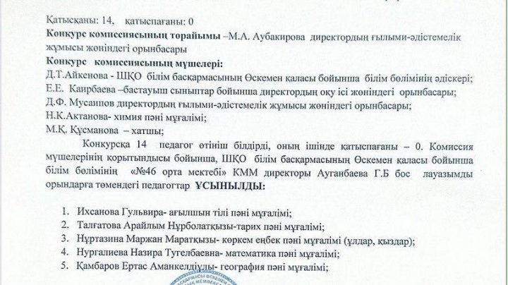 Конкурс нәтижесі